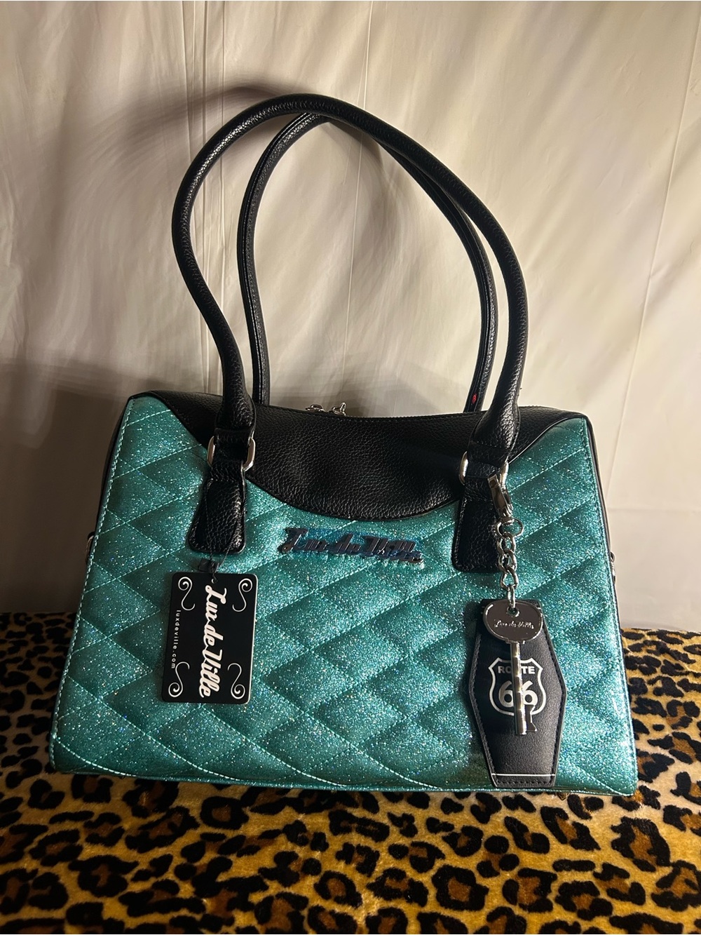 Lux de Ville Route 66 Handbag Tote (Mermaid Blue Sparkle)
